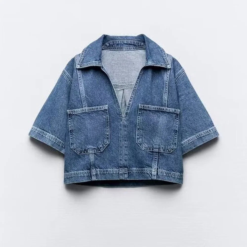 Levoire | Shorts En Denim Élégants Et Haut Avec Décolleté En V Moderne