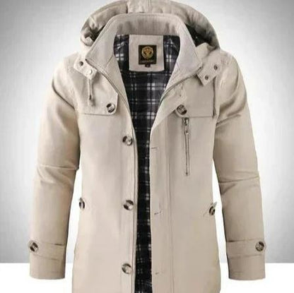 Levoire | Manches Longues Plusieurs Poches Sweat-Shirt À Capuche Veste Avec Boutons Beige