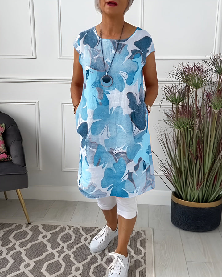 Levoire | Robe De Loisir Pour Femmes Avec Des Fleurs Bleu
