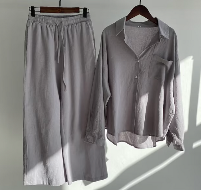 Levoire | Ensemble D'Été Pour Femmes Avec Chemise Et Pantalon Gris