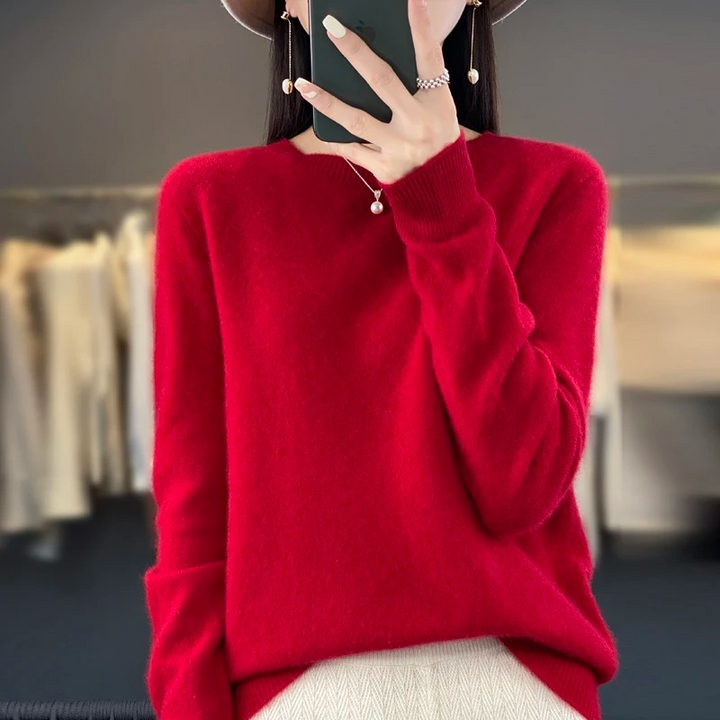 Levoire | Pull en cachemire Femme Élégant Col Rond, Doux & Confortable Rot