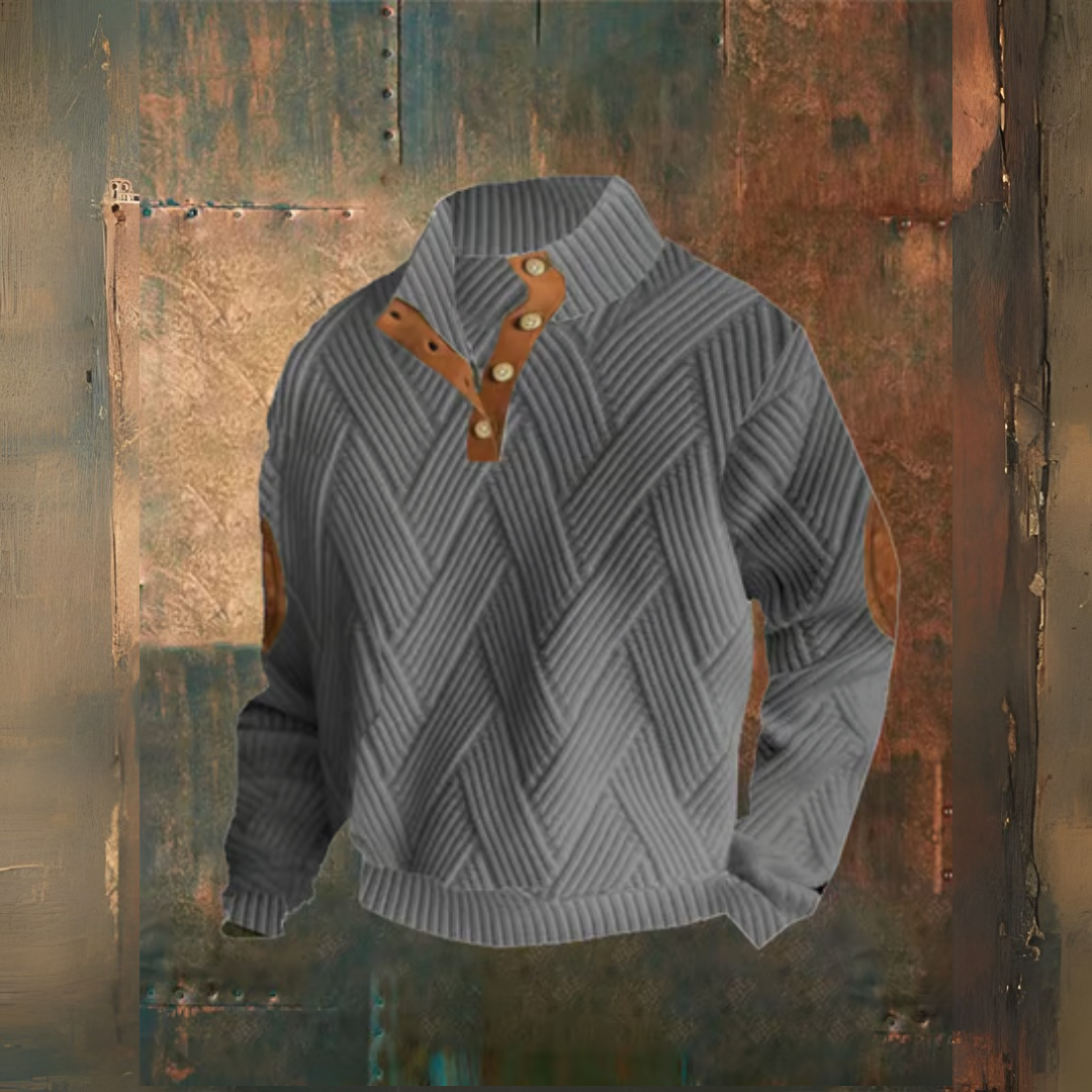 Levoire | Motif À Carreaux Pull À Boutons Décontracté Gris