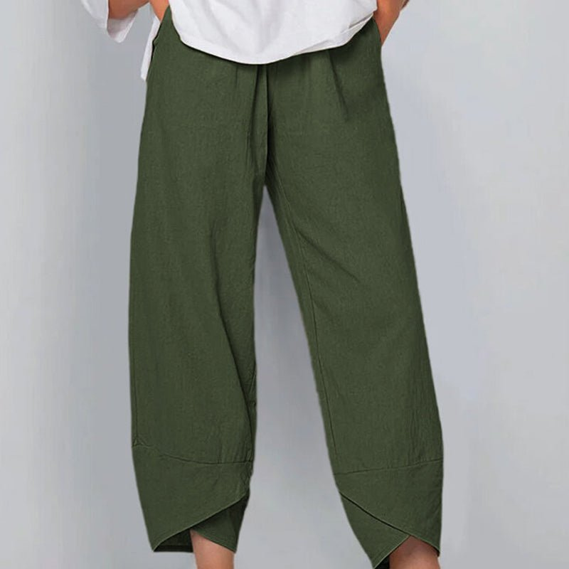 Levoire | Pantalon femme en coton léger et lin, confort d'été pour femmes Vert foncé