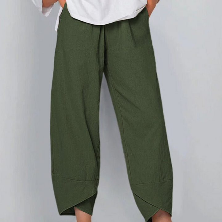 Levoire | Pantalon femme en coton léger et lin, confort d'été pour femmes Vert foncé