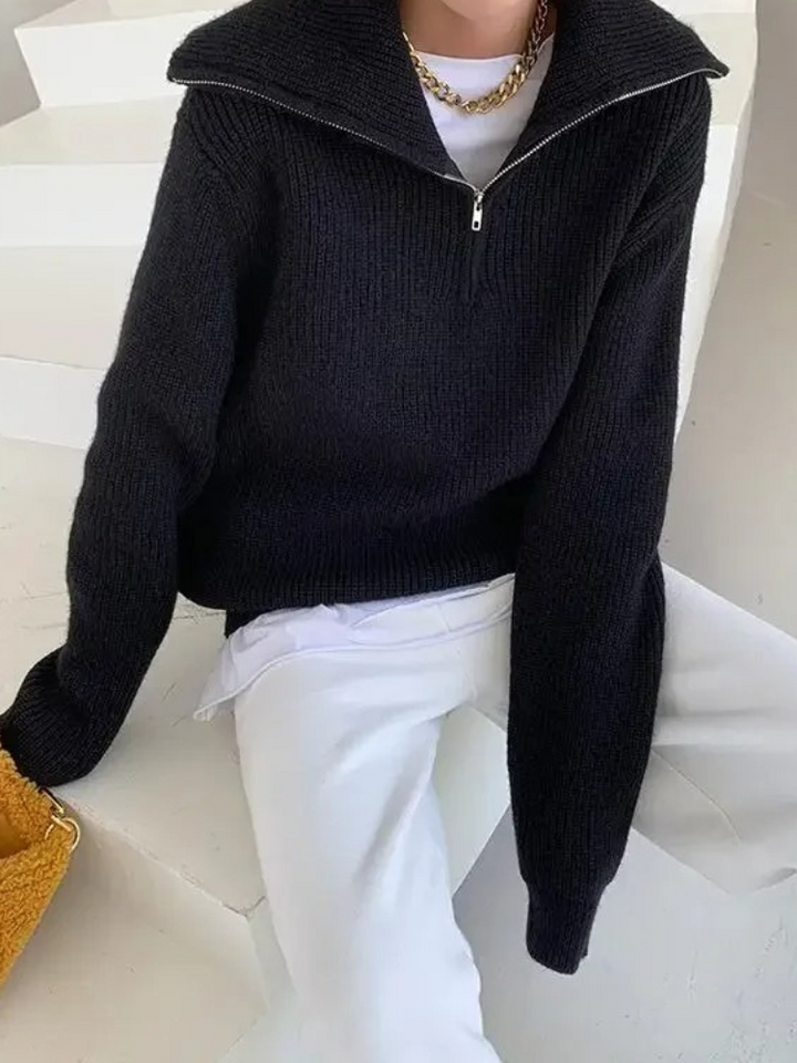 Levoire | Pull-over à col zippé pour femmes, coupe surdimensionnée Noir