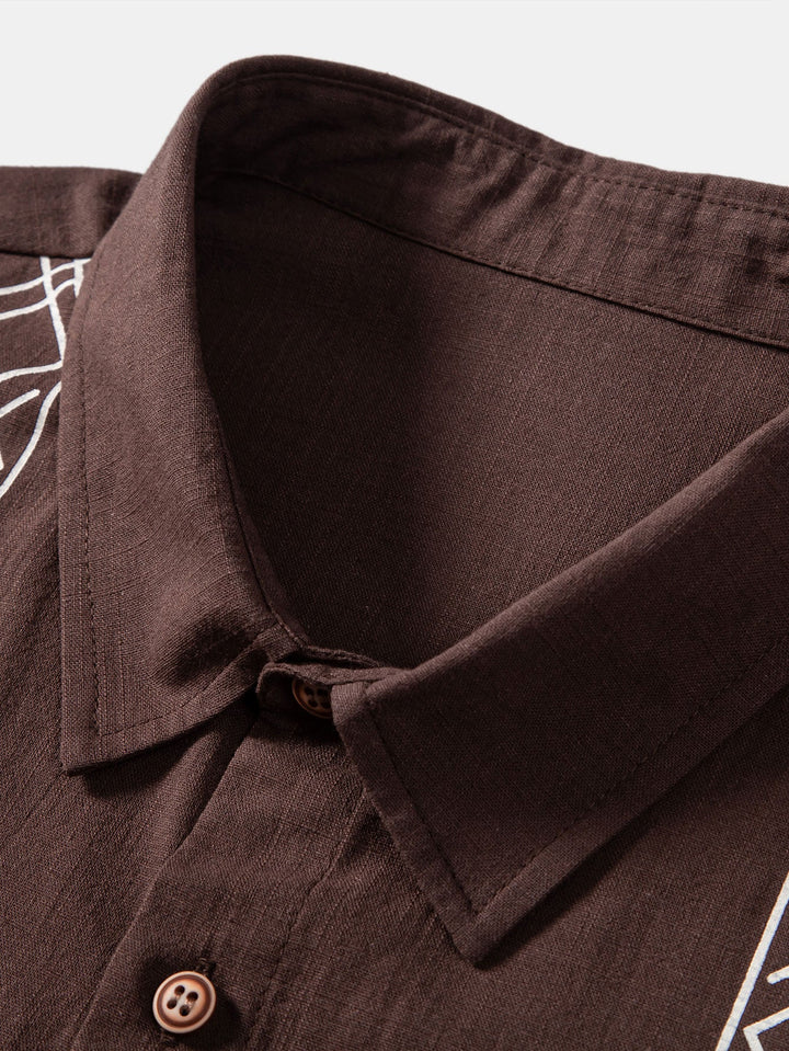 Levoire | T-Shirt Imprimé En Lin Couleur Pâle & Pantalons En Lin Coupe Droite