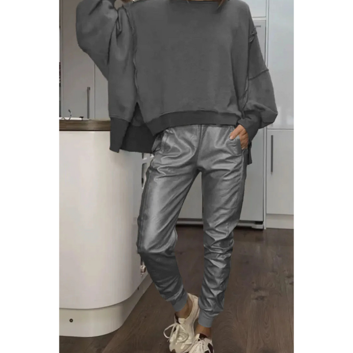 Levoire | Lssiges Rond Cou Set Femmes Pantalon Cuir Gris
