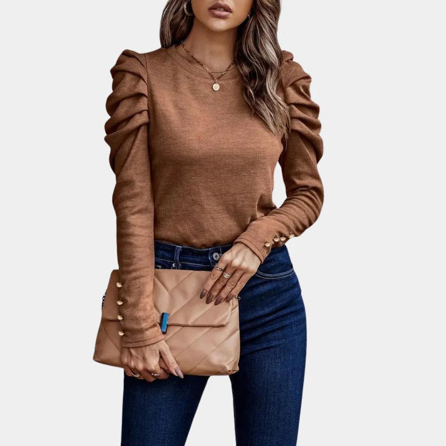 Levoire | Chemisier Femme Chemisier Simple Top Avec Manches Bouffantes Pour Femmes Braun