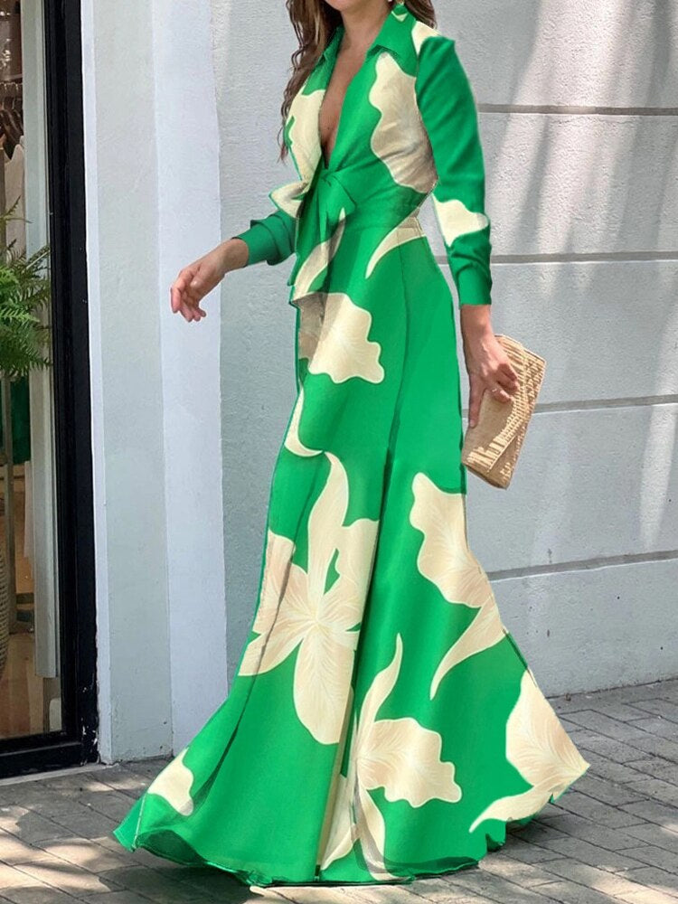 Levoire | Robe Élégante Pour Femmes Pour Occasions Spéciales Fleurs vertes