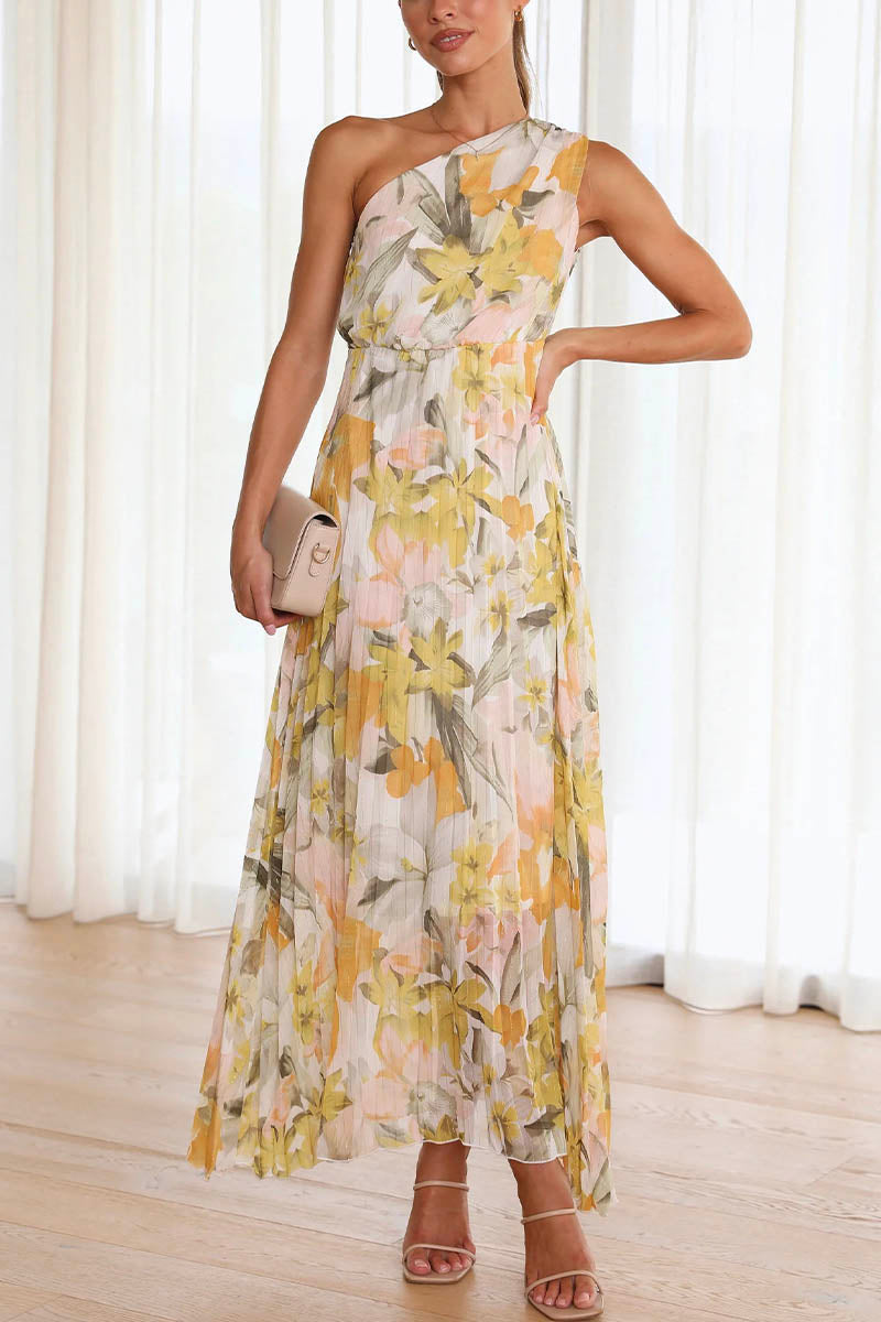Levoire | Femme Robe décolletée imprimée - Jaune Blanc Jaune Blanc