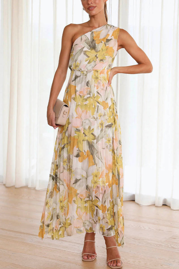 Levoire | Femme Robe décolletée imprimée - Jaune Blanc Jaune Blanc