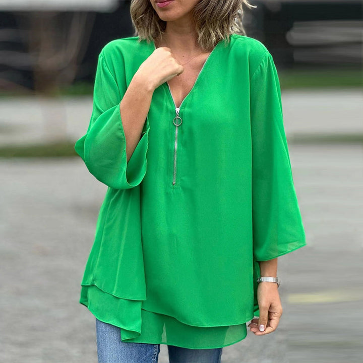 Levoire | Top En Chiffon À Fermeture Éclair Avec Décolleté En V Vert