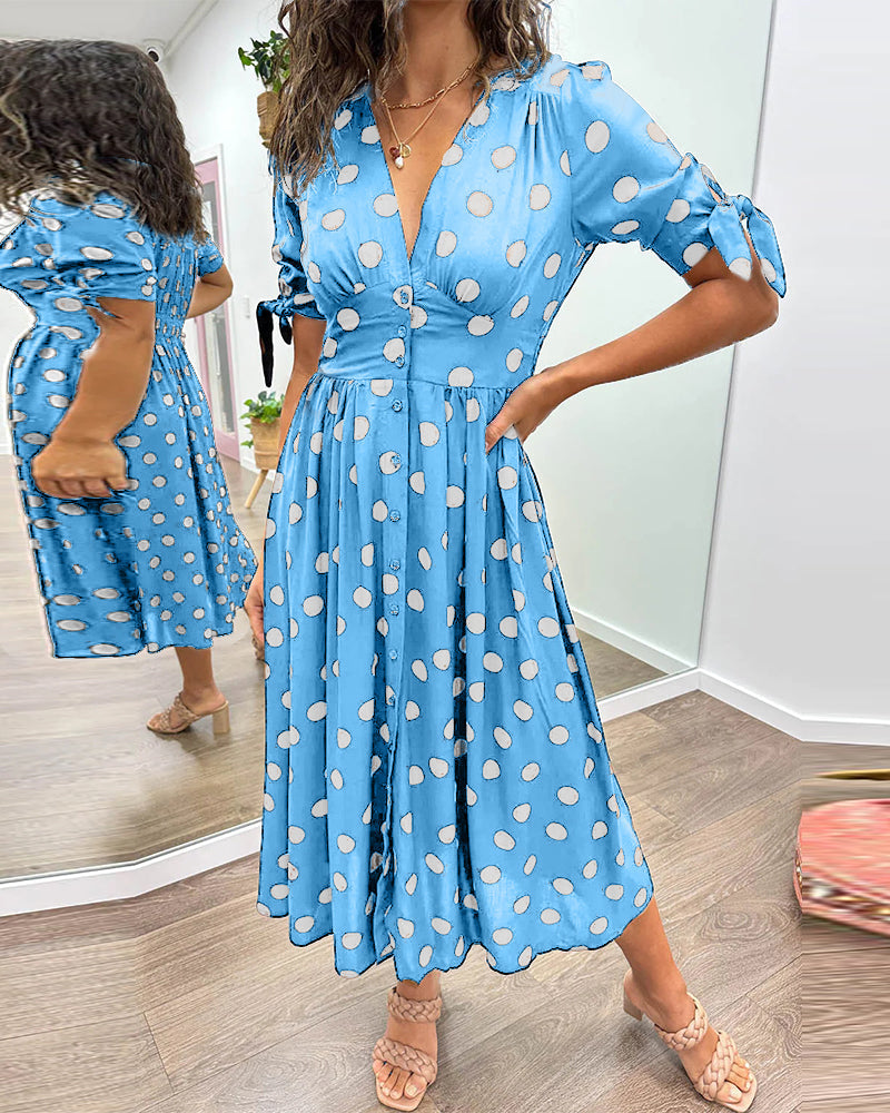 Levoire | Robe avec décolleté en V et pois Ciel bleu