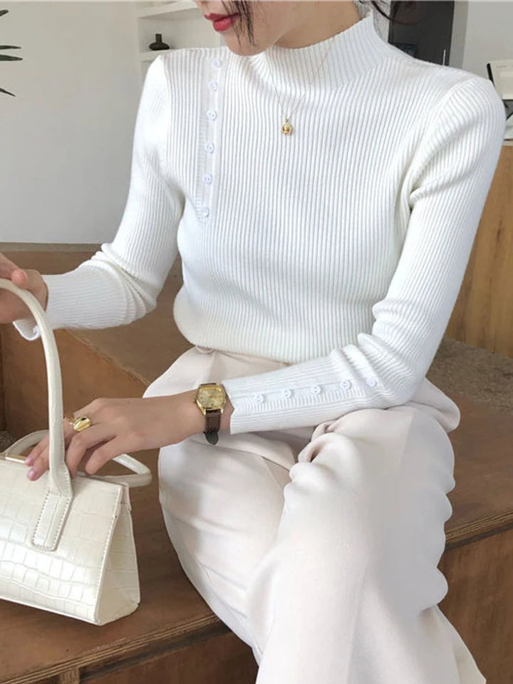 Levoire | Pull Élégant Avec Boutons Décoratifs Et Col Montant