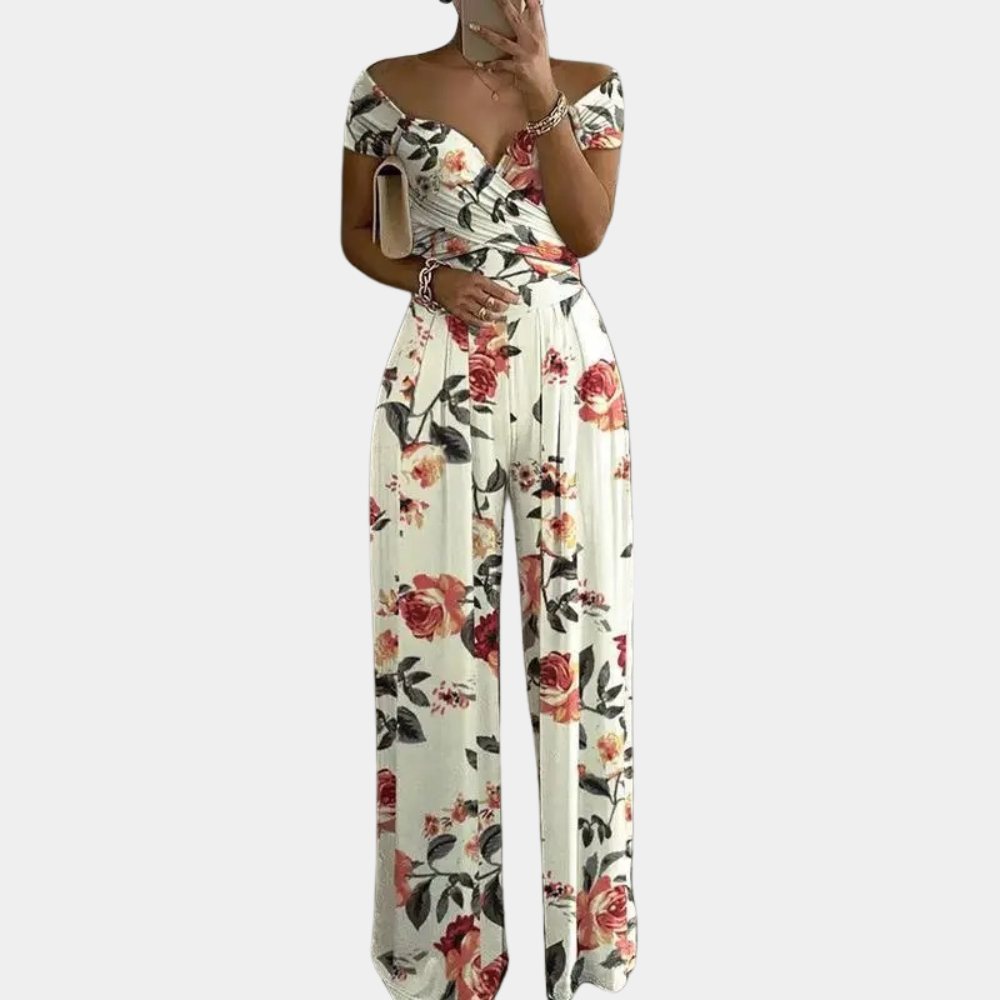 Levoire | Femmes Combinaison Off Shoulder Élégante Combinaison pour Femmes Fleurs blanches