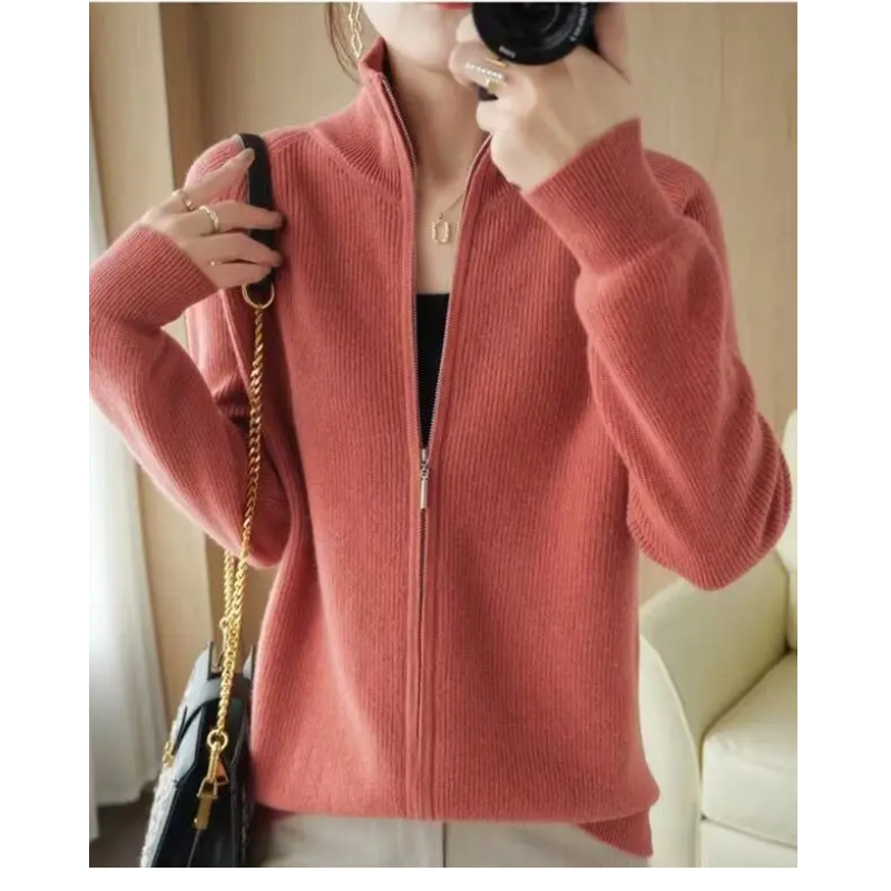 Levoire | Veste femme avec fermeture éclair, tricot et col haut Rosa