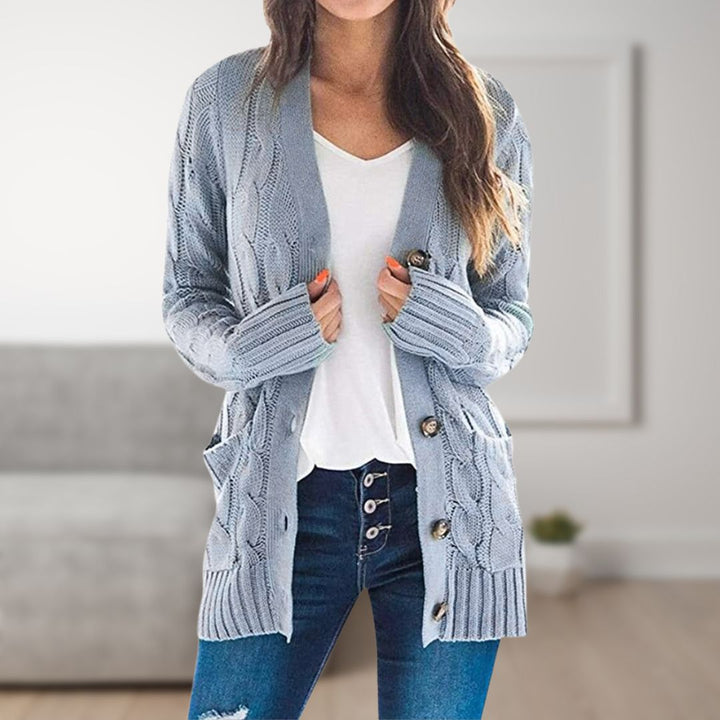 Levoire | Gilet Tricot Mi-Long Avec Boutons Pour Femmes Bleu Une taille