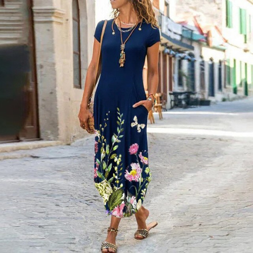 Levoire | Maxi-Robe Longue À Motifs, Confectionnee En Coton Et Lin