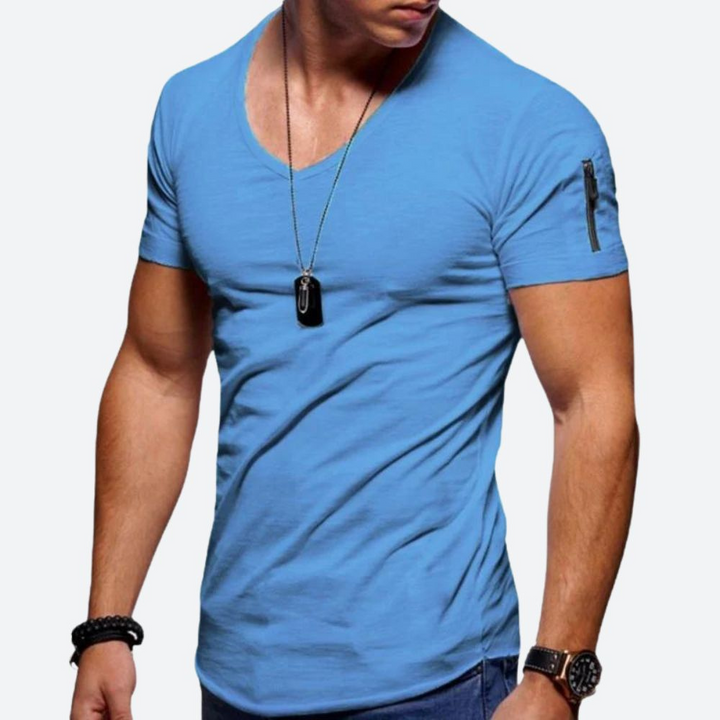 Levoire | T-shirt musclé pour hommes avec décolleté en V Bleu céleste