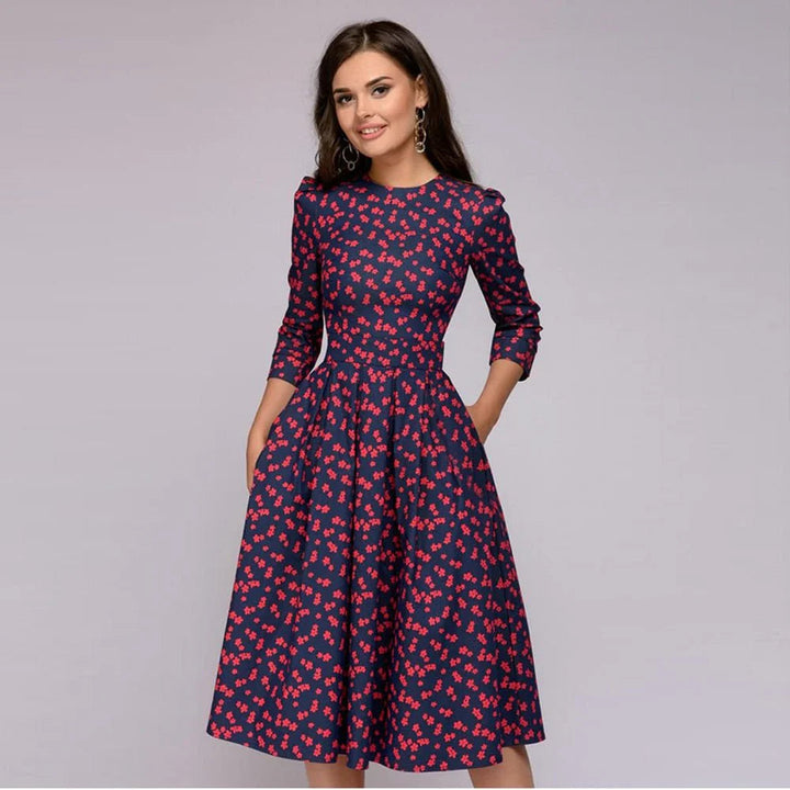 Levoire | Robe Midi Avec Jupe Évasée Et Imprimé Floral Pour Un Look Féminin Rot-2