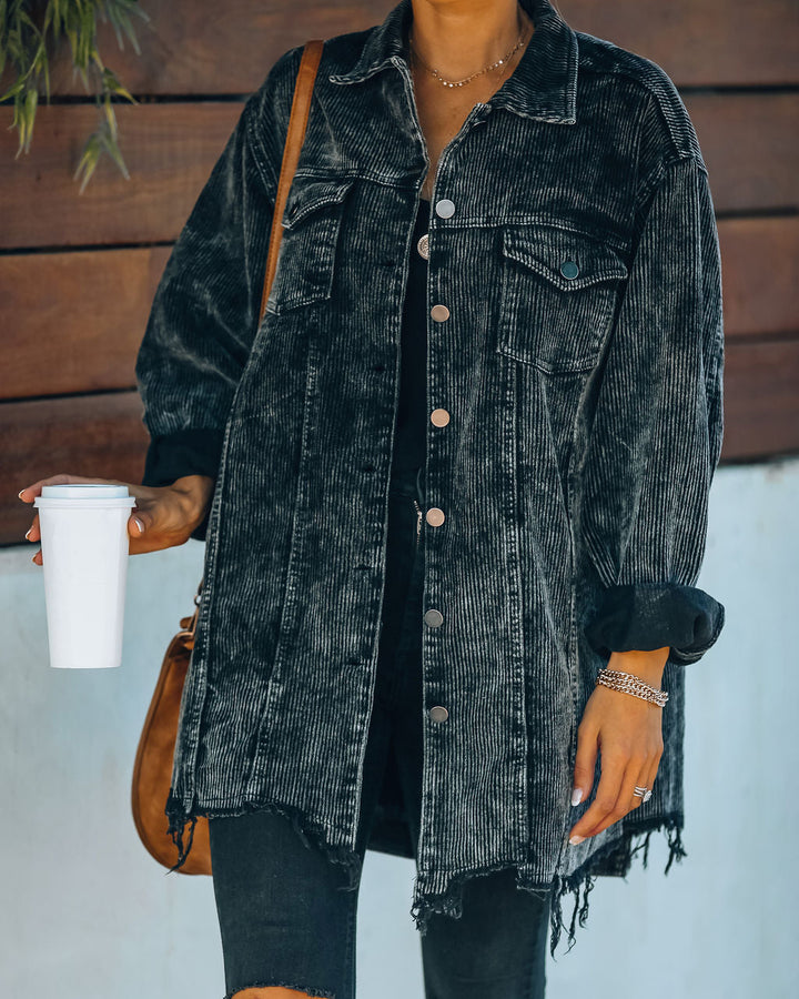 Levoire | Chemise En Velours Côtelé Pour Femmes Look Usé Et Fermeture À Nouer Noir