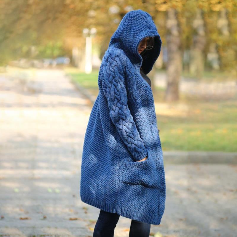 Levoire | Long Femme Cardigan Capuche Bleu