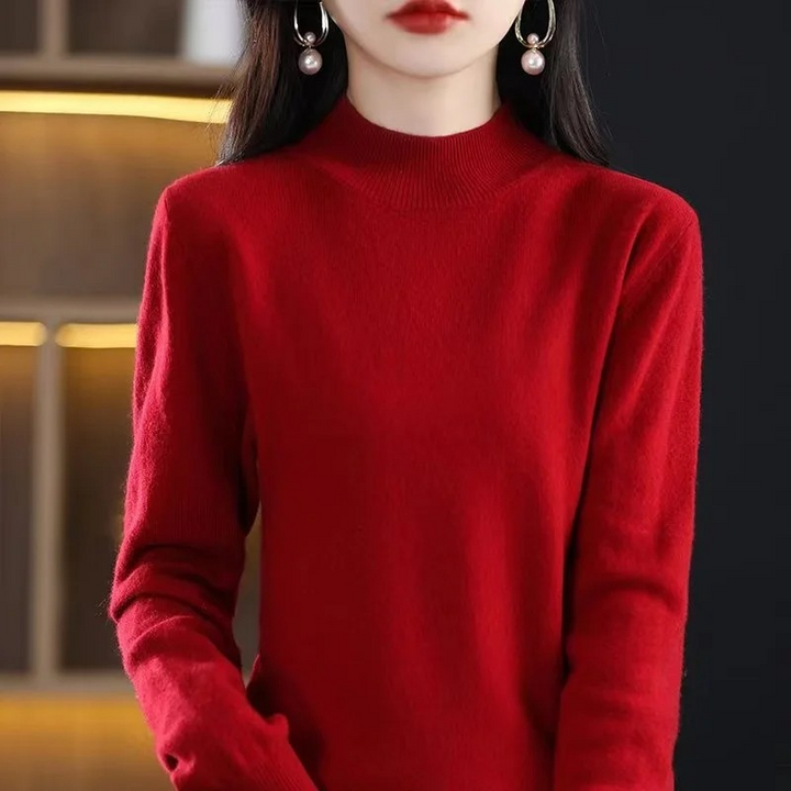 Levoire | Cachemire Pull Femme Col Haut, Doux & Design Intemporel Rouge foncé