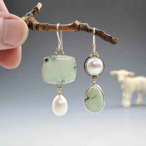 Levoire | Boucles D'Oreilles Avec Perles Vertes Et Blanches