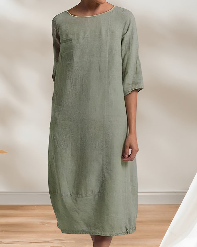 Levoire | Robe Midi Simple En Lin Décontracté Pour Femmes Vert