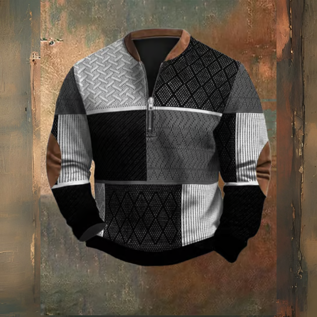 Levoire | Pull Rétro Western Avec Col Zippé Et Imprimé Texturé Gris