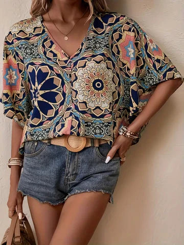 Levoire | Chemisier Avec Motif Floral Et Décolleté En V Multicolore