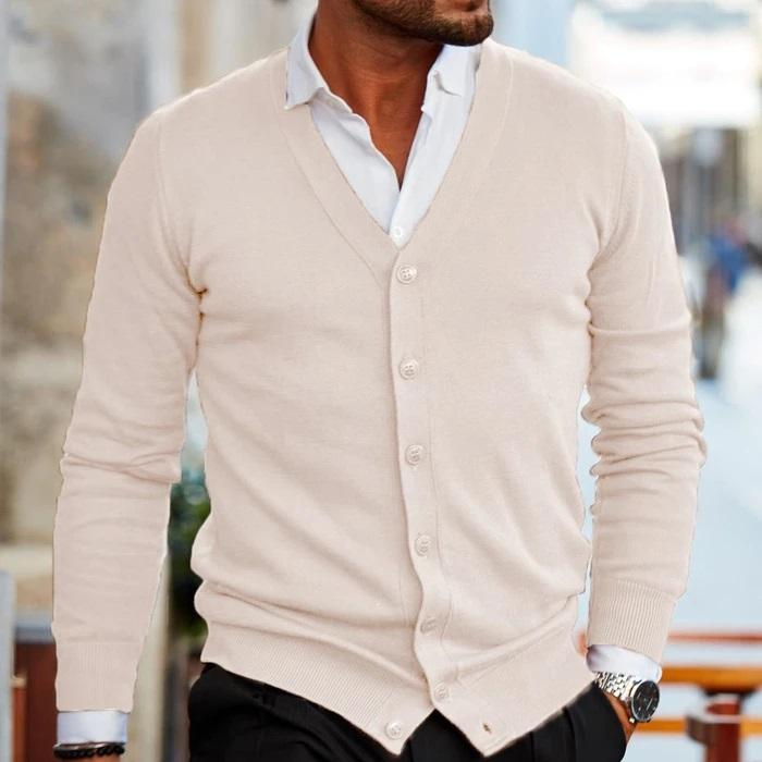 Levoire | V-Couverture Pull À Manches Longues En Tricot Avec Bouton Beige