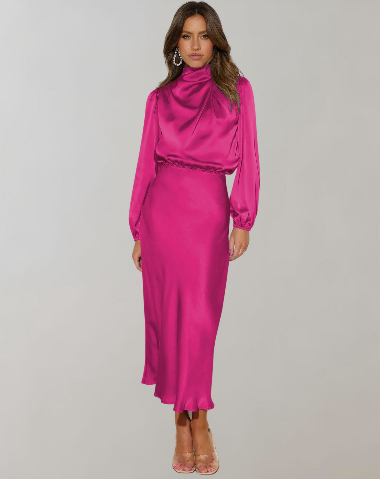 Levoire | Lei Satin Sans Manches Robe Longue Rosa