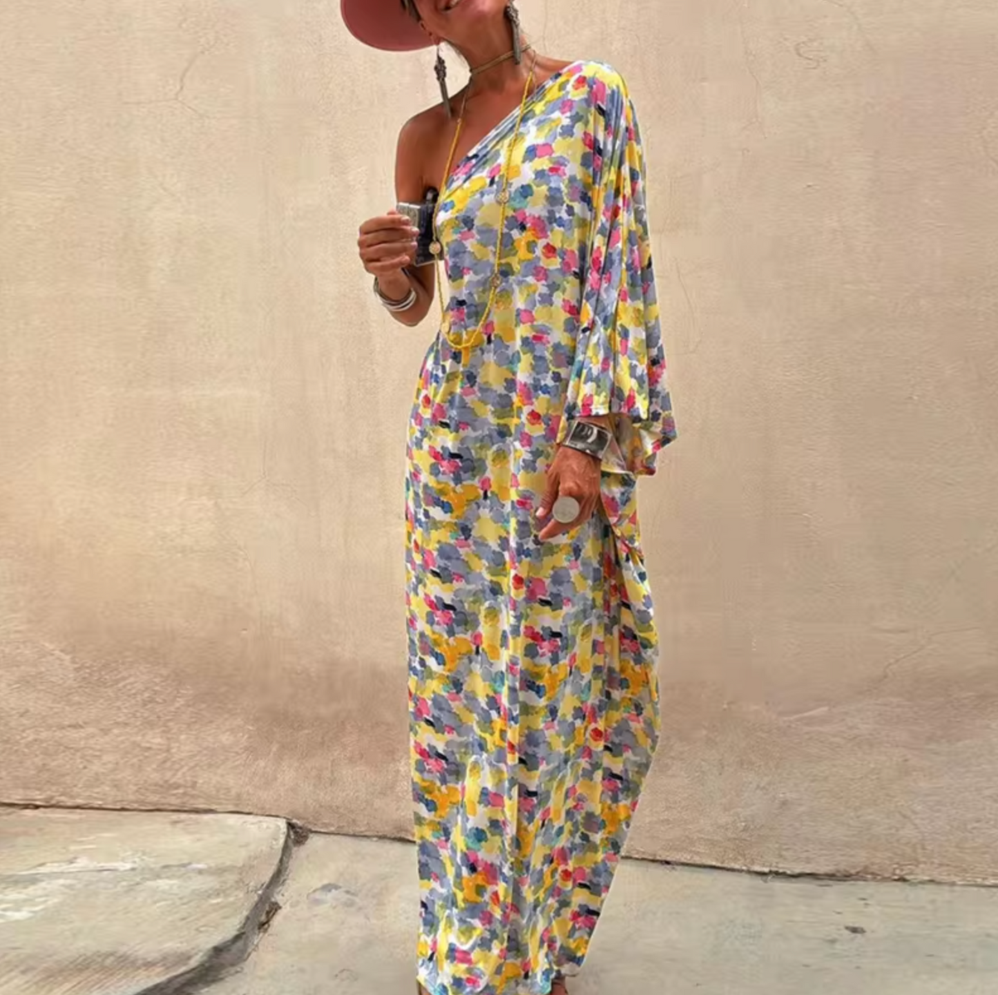 Levoire | Robe Longue Avec Motif Floral Et Une Épaule