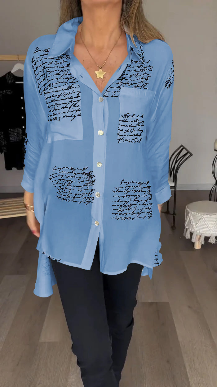 Levoire | Mode Chemise Réversible Avec Imprimé De Lettres Bleu