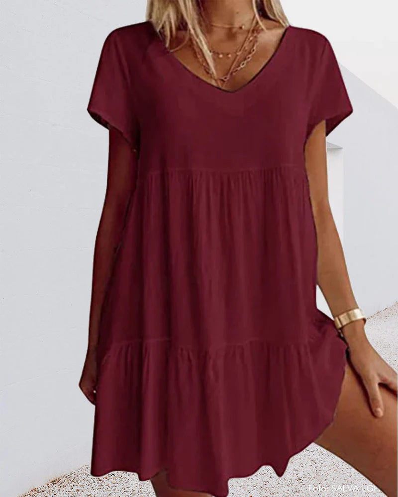 Levoire | Robe Décontractée En Mélange De Coton Avec Manches Courtes Et Détails En Volants Rot