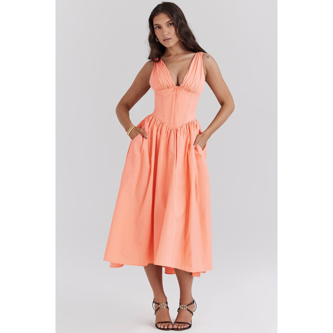 Levoire | Corset Levoire | Robe D'Invitée De Mariage D'Été - Maxi Pêche