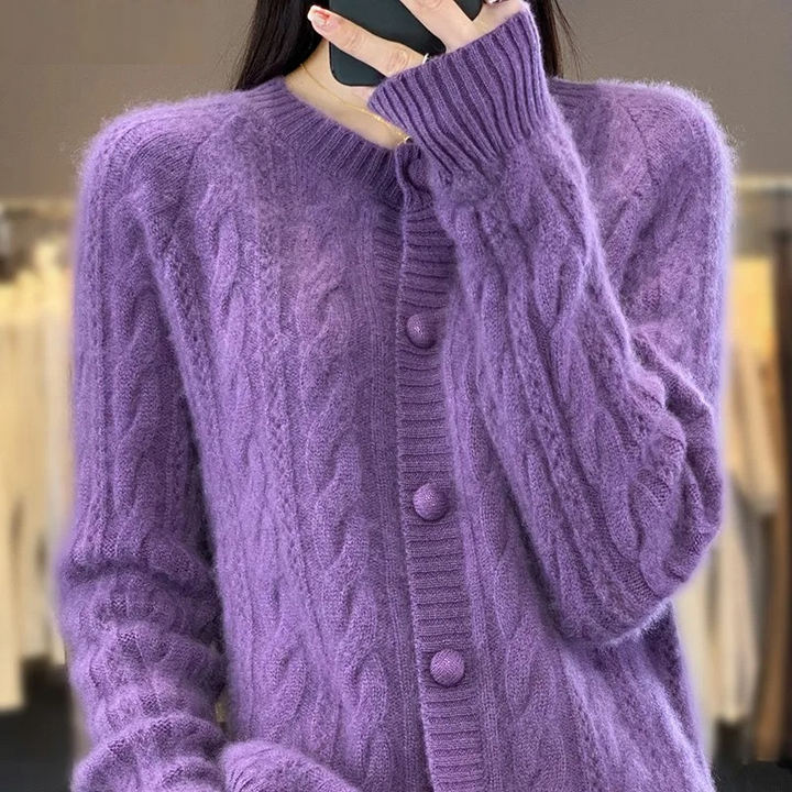 Levoire | Gilet pour Femmes Gilet Tricoté Doux avec Col Rond et Bouton Lilas