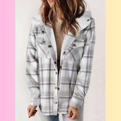 Levoire | Carreaux Manteau Capuche Blanc