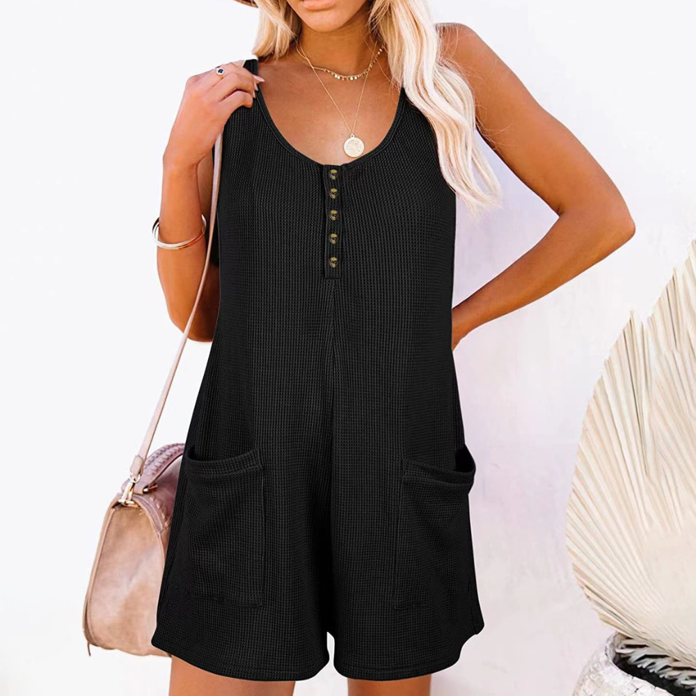 Levoire | Femme Style sans effort Combinaison Combinaison sans manches Shorts Pour femmes Noir