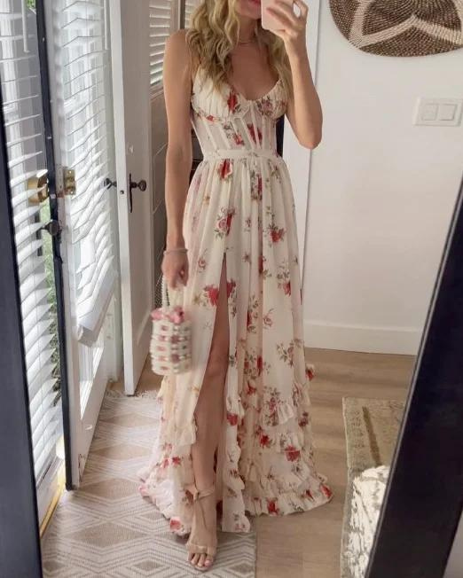 Levoire | Robe Maxi Élégante À Imprimé Floral Blanc S