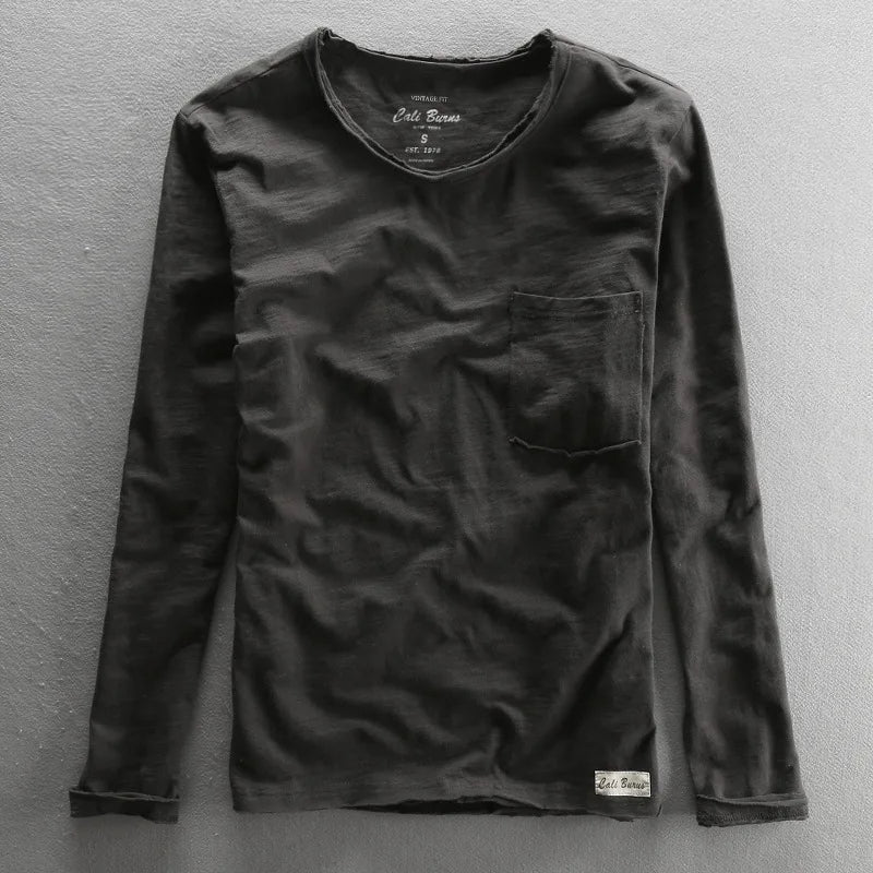 Levoire | T-shirt à manches longues en coton col rond pour hommes Gris foncé