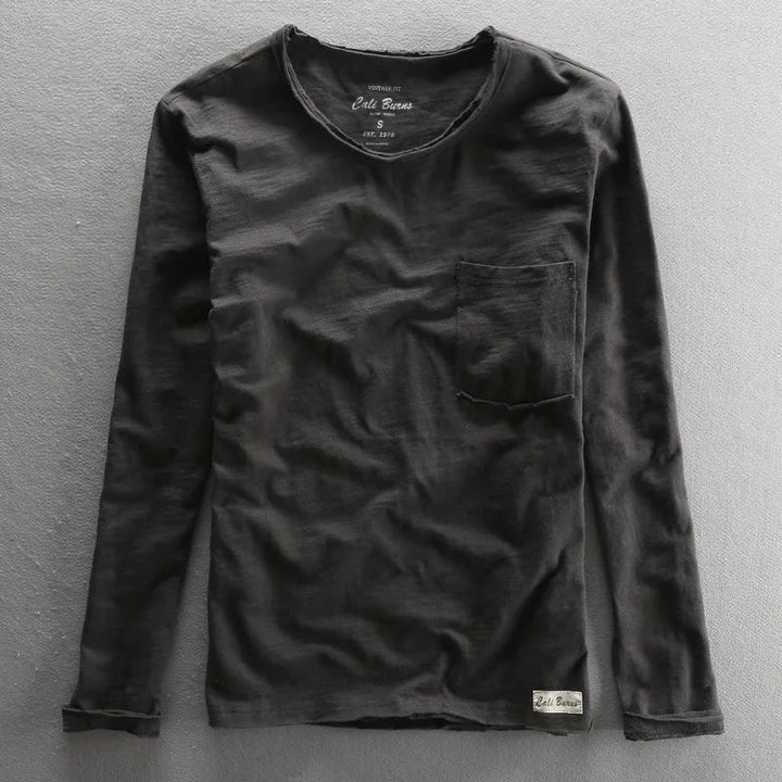 Levoire | T-shirt à manches longues en coton col rond pour hommes Gris foncé
