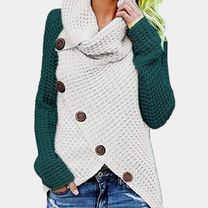 Levoire | Pull Femme Avec Détail de Bouton Asymétrique Pull Tendance Pour Femmes Vert