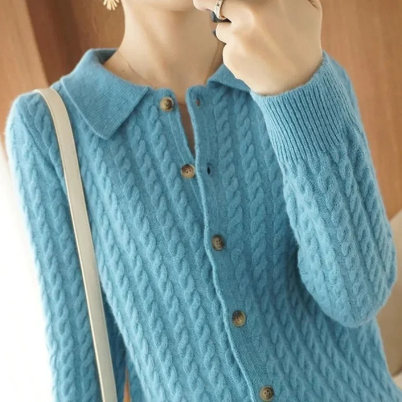 Levoire | Cardigan Femme Gilet Tricoté Avec Col Et Boutons Bleu