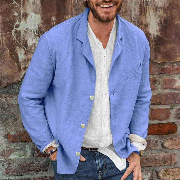 Levoire | Hommes Blazer en coton lin élégant Blazer d'été pour hommes Bleu