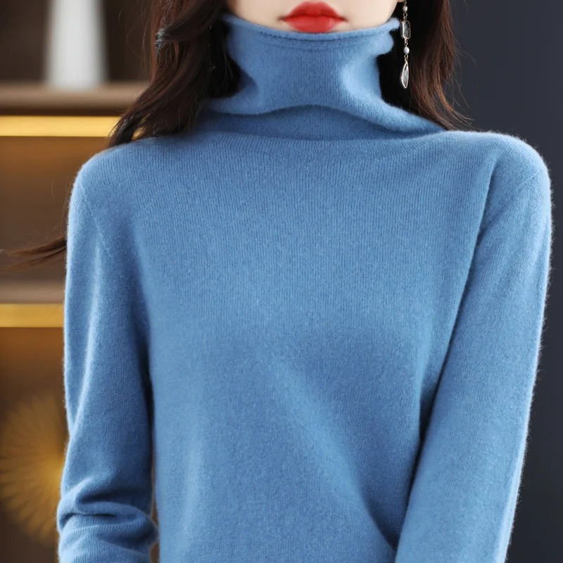Levoire | Luxe Cachemire Pull Femme Doux Col Montant, Chaud & Élégant Bleu