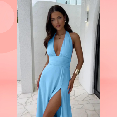 Levoire | Sexy Robe Avec Dcollet Profond Et Fente Bleu