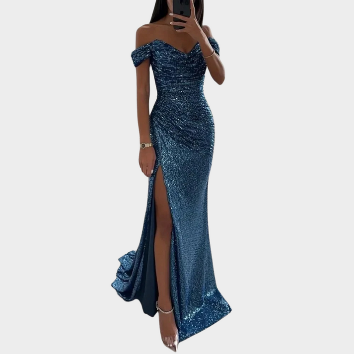 Levoire | Robe de soirée élégante longue pour femmes avec fente Bleu