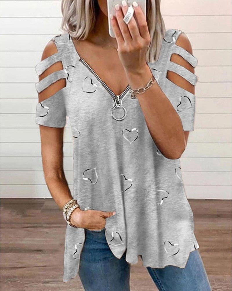 Levoire | T-Shirt Avec Impression De Cœur Et Fermeture Éclair Gris